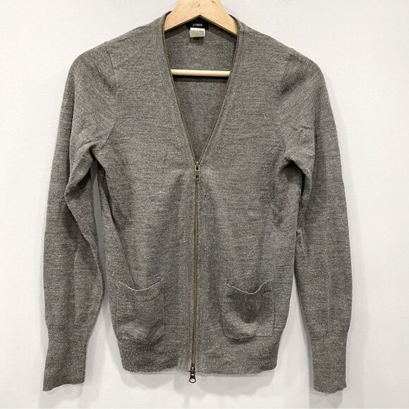 J. CREW S Y2K Gray Soft Knit Wool Blend Grandpa Zip Cardigan Sweater Academia - Picture 1 of 15